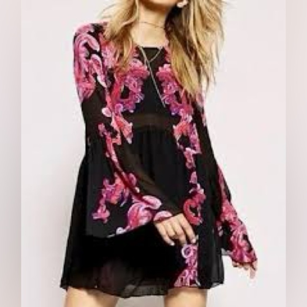 Free People Intimately Black Pink Babydoll Swing Symphony Dress
